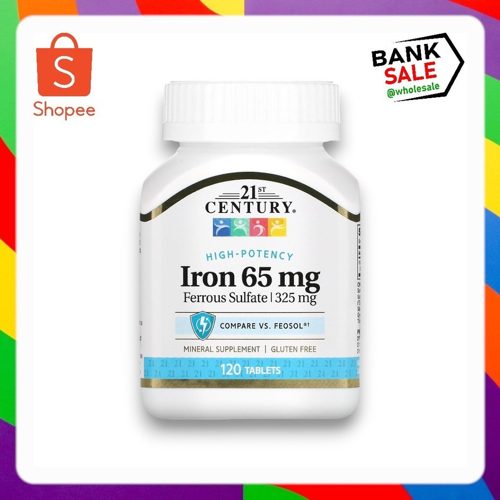 พร้อมส่ง 21st Century, Iron, 65 mg, 120 Tablets  ธาตุเหล็ก ขนาด 65 มก. บรรจุ 120 เม็ด