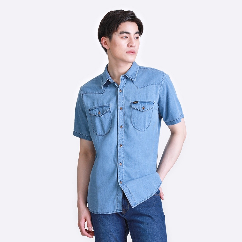 #เสื้อเชิ้ตผู้ชาย #RegularFit #แขนสั้น #สียีนส์อ่อน #Lee