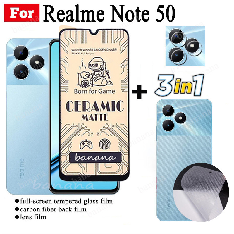 3 IN 1 Realme Note 50 กระจกนิรภัยเซรามิค สําหรับ Realme Note50 เลนส์กล้อง กระจกกันรอยหน้าจอ และฟิล์มด้านหลัง