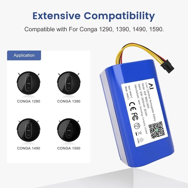 แบตเตอรี่หุ่นยนต์ดูดฝุ่น Li-ion 2600mAh 14.4-14.8V