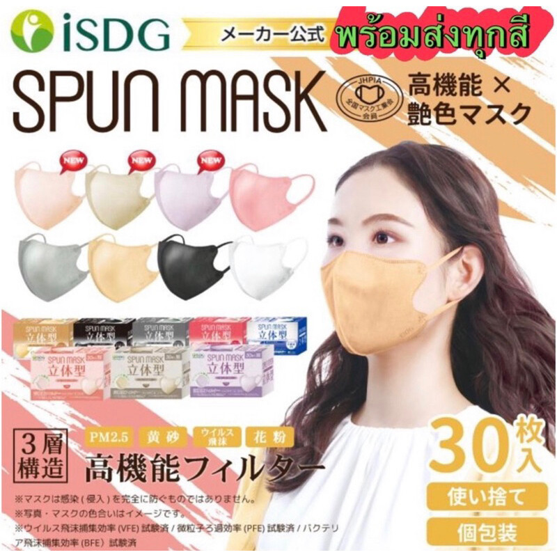 isdg spun mask 3D แบบกล่อง 30ชิ้นพร้อมส่ง ป้องกันUVได้ 88% กันไวรัสVFE99%，BFE99%