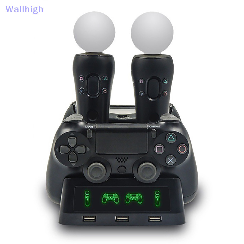 Wallhigh&gt; แท่นชาร์จ 4 In 1 สําหรับ PlayStation PS4 PSVR VR MOVE Quad Charger PlayStation MOVE Controller