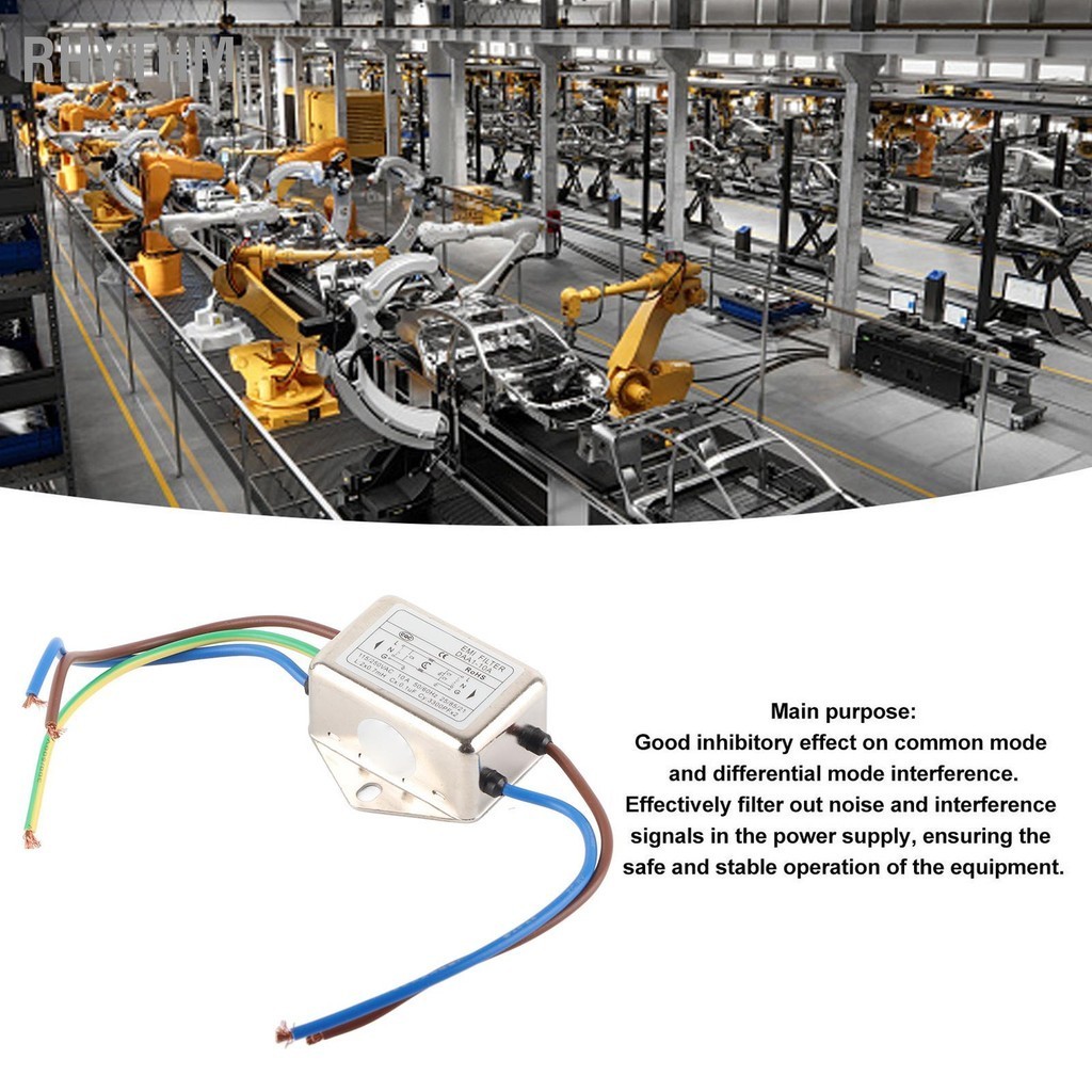 Rhythm Power Line EMI Filter Universal Single Phase สายไฟกรองสัญญาณรบกวนสำหรับระบบอัตโนมัติทางอุตสาหกรรม AC115 250V