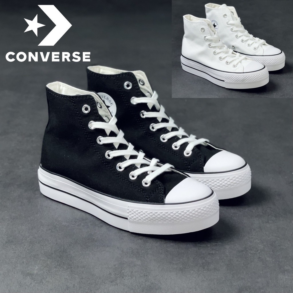 Converse All Star Lift แฟชั่นด้านล่างหนาสูงพื้นผิวผ้าใบด้านบนรองเท้าของแท้ดั้งเดิมเชือกผูกรองเท้ารอ