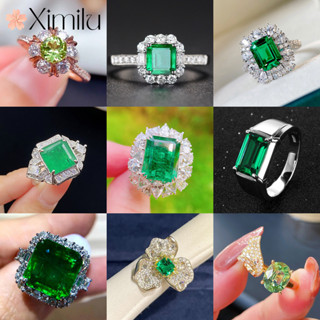 ❤ เครื่องประดับ แหวนมรกต ประดับคริสตัล สีเขียว หรูหรา แบบดั้…