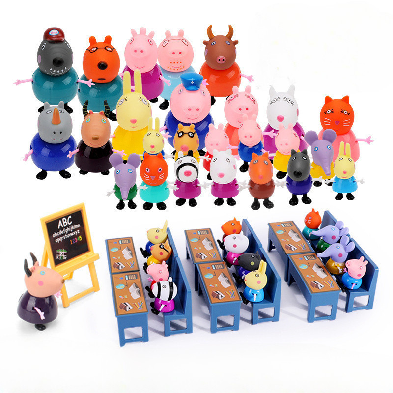 Peppa Pig 10 ตัวละคร ชุดของเล่นห้องเรียน โต๊ะเรียน เก้าอี้ สําหรับเด็ก