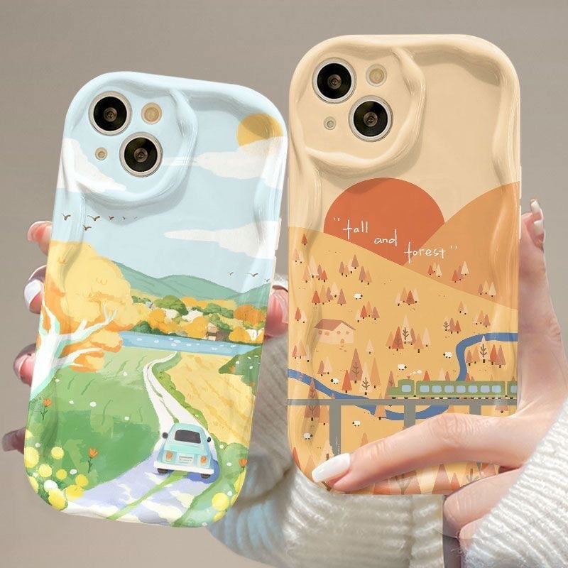 ภาพวาดสีน้ำมันซิลิโคนโทรศัพท์เคสใช้งานร่วมกับiPhone X XR XSสูงสุด 11 13 14 15 12 Pro Max 7 8 14 15 Plus 12 13 Mini