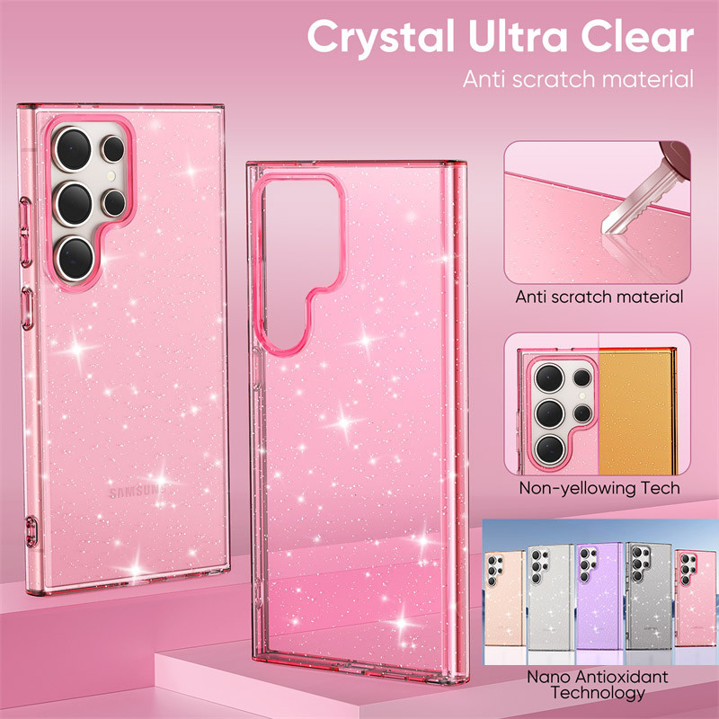 SAMSUNG สําหรับsamsung Galaxy S24 FE S22 S23 FE S24 Plus S23 Ultra A14 A34 A53 A54 A15 A05 A05s A55 A35 5GคริสตัลG Glitter Clearกันกระแทกกรณีซิลิโคนอ่อนนุ่มฝาครอบ