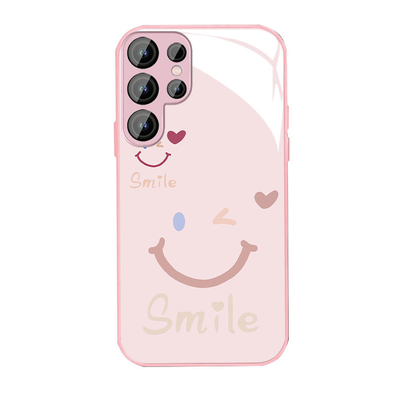 เคส Samsung S24 Ultra S23Ultra S22Ultra โทรศัพท์มือถือกระจก แบบนิ่ม ป้องกันเลนส์กล้อง ลายหน้ายิ้ม สําหรับ A34 A54 A14 A52 A53 S23FE