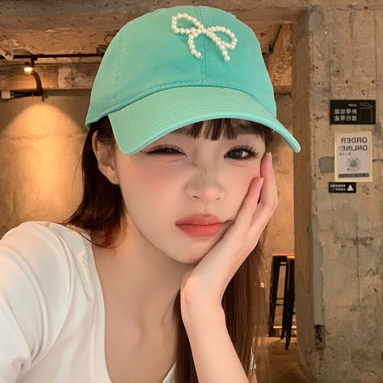เกาหลีน่ารักโบว์หมวกเบสบอลผู้หญิงนุ่มด้านบนหมวกเบสบอล