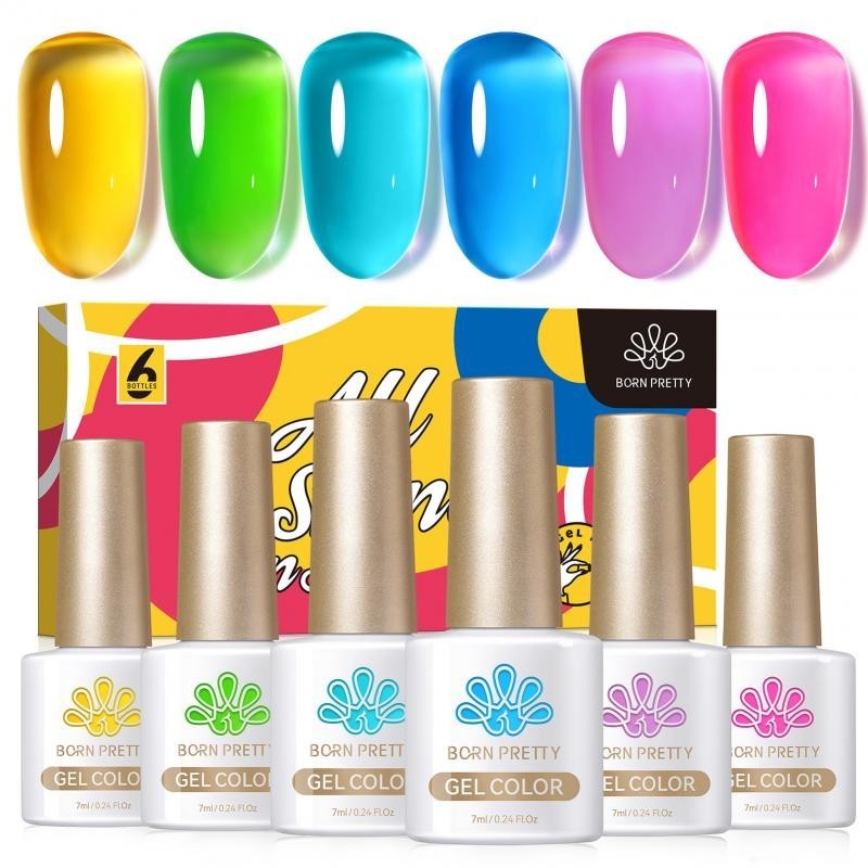 Born Pretty Neon Jelly Gel Polish Set Ice Crystal Transparent Spring Summer Color