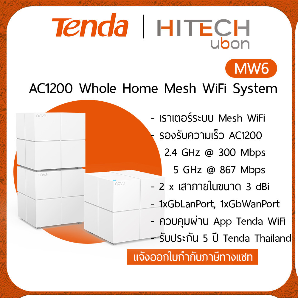(ประกันศูนย์ไทย 5 ปี) Tenda Nova MW6 / Mesh / AC1200 Whole Home Mesh WiFi System