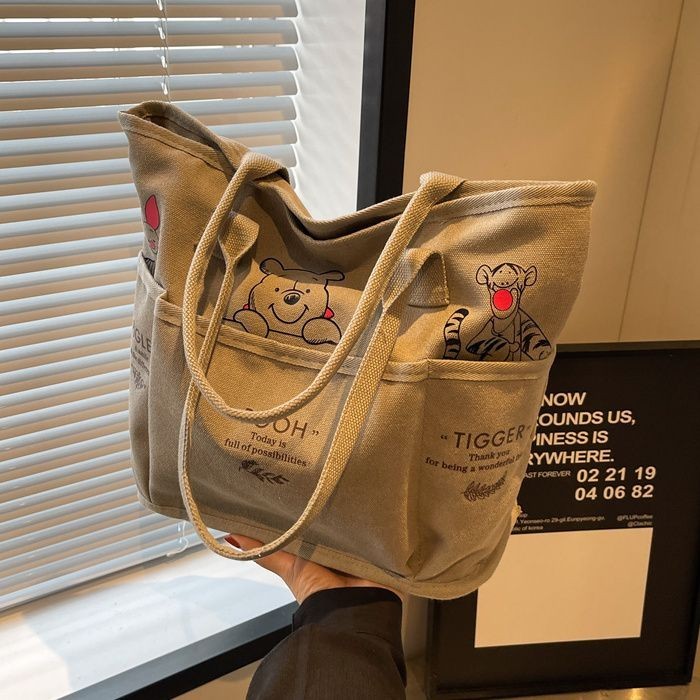 กระเป๋าสะพายไหล่ ผ้าแคนวาส ทรงโท้ท ขนาดใหญ่ จุของได้เยอะ แฟชั่นฤดูใบไม้ผลิ และฤดูร้อน สําหรับสตรี และนักเรียน