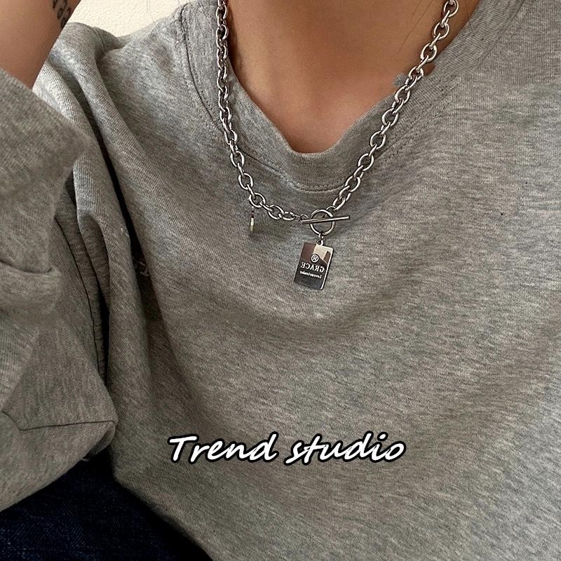 สร้อยคอหัวเข็มขัด OT แฟชั่น ซีรี่ย์สร้อยคอสไตล์เกาหลีที่ใครๆก็ใส่ได้ วัสดุเหล็กไทเทเนียมไม่ซีดจาง