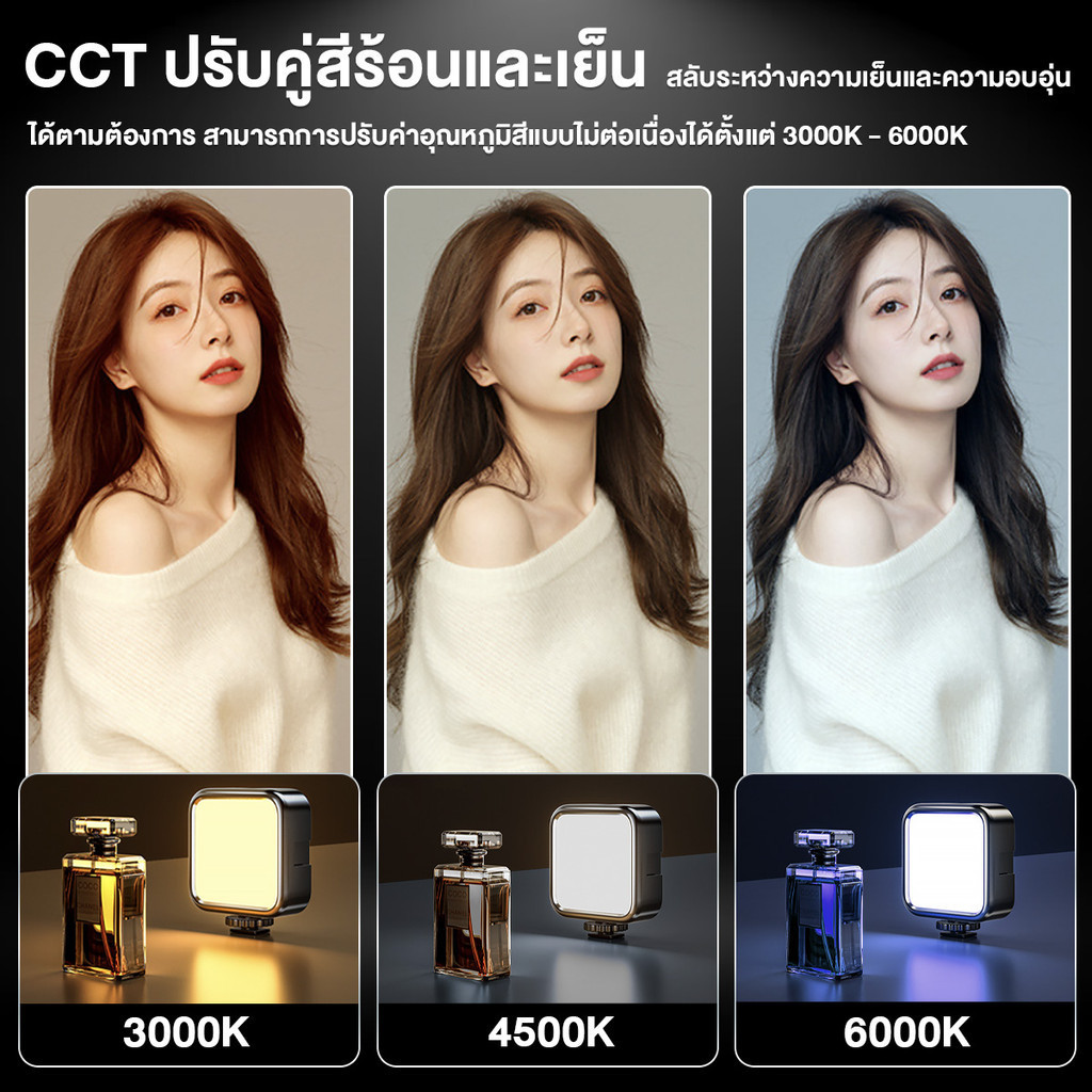 ไฟติดหัวกล้อง  ไฟถ่ายรูป แสงสามสี  Mini RGB  ขนาดเล็กและพกพาสะดวกสามารถใส่ในกระเป๋าของคุณได้