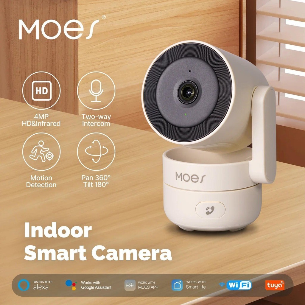 Moestuya กล้องรักษาความปลอดภัยอัจฉริยะ WiFi 4MP HD อินฟราเรด มองเห็นกลางคืน ตรวจจับการเคลื่อนไหว ตรวจจับเสียง