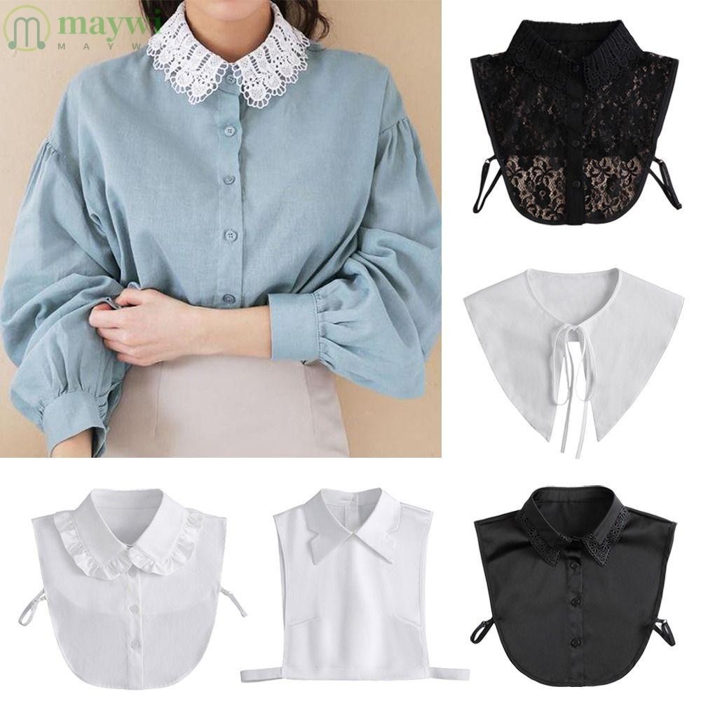 Maywi เสื้อเชิ้ต คอปกปลอม ผ้าฝ้าย สไตล์วินเทจ คลาสสิก ถอดออกได้