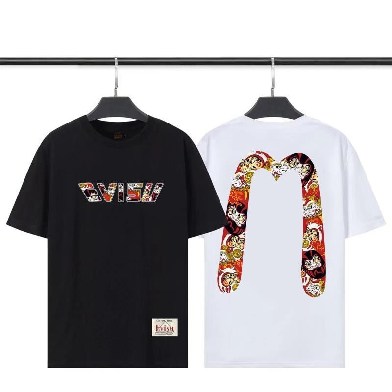 JYIS EVISU Summer New Fashion Brand Letter SplicingTT-shirt Short Sleeve Men and Women Same Style