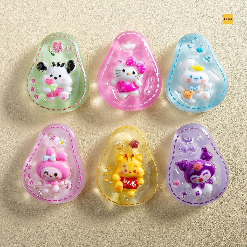 [4 #] สไตล์ใหม่ สีใส ซานริโอ้ ซีรีส์เรซิ่น อุปกรณ์เสริม เคสโทรศัพท์ diy ครีม ยางรัดผม แฮนด์เมด หัวเข็มขัดรองเท้า วัสดุรูรองเท้า อุปกรณ์หัวเข็มขัด ZQ