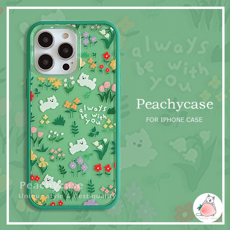 พร้อมส่ง เคสโทรศัพท์มือถืออะคริลิคแข็ง ลายดอกไม้ สุนัข กันกระแทก สําหรับ iPhone 15 14 13 12 Pro Max 11 15promax