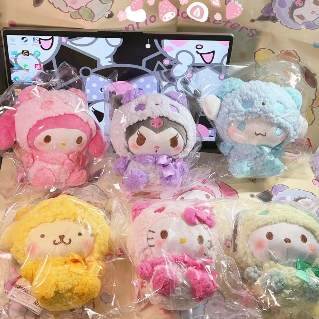SANRIO ของเล่นตุ๊กตานุ่ม รูปการ์ตูน Hello Kitty Melody Cinnamoroll Kawaii Japen Kuromi ขนาด 12 ซม. สําหรับเด็ก