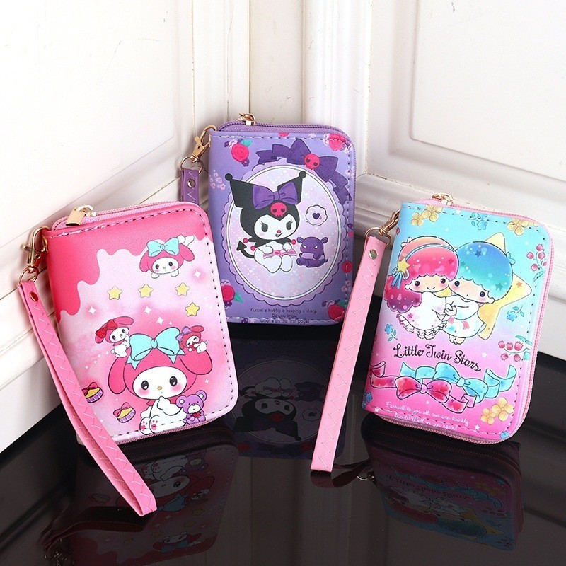 กระเป๋าสตางค์ กระเป๋าคลัทช์ กระเป๋าใส่เหรียญ พวงกุญแจ ลายการ์ตูน Sanrio Hello Kitty Cinnamoroll My Melody Kuromi เหมาะกับของขวัญ สําหรับเด็กผู้หญิง