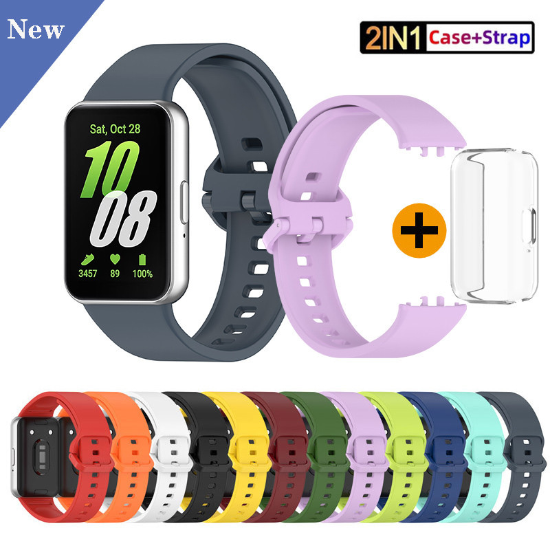 2 IN 1 สายซิลิโคน สําหรับ Samsung Galaxy Fit 3 สายนาฬิกา สําหรับ Galaxy Fit3 SM-R390 พร้อมเคสป้องกัน