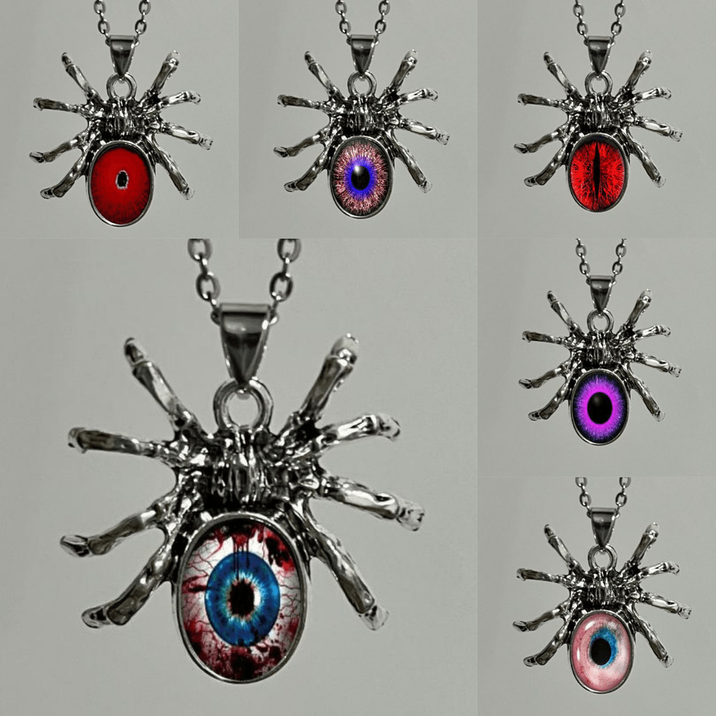 Punk Rock Spider Eyeball สร้อยคอตา ins Gothic Dark ฮาโลวีน Spider จี้สร้อยคอ