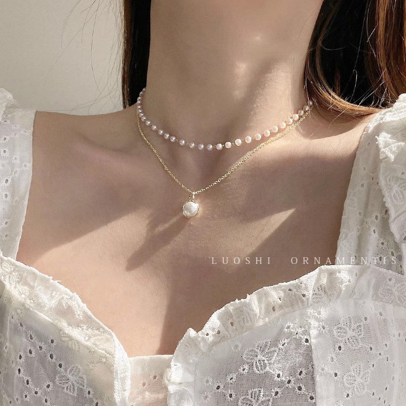 สร้อยคอ ประดับไข่มุก แบบเรียบง่าย แฟชั่นเรโทร สไตล์เกาหลี สําหรับผู้หญิง
