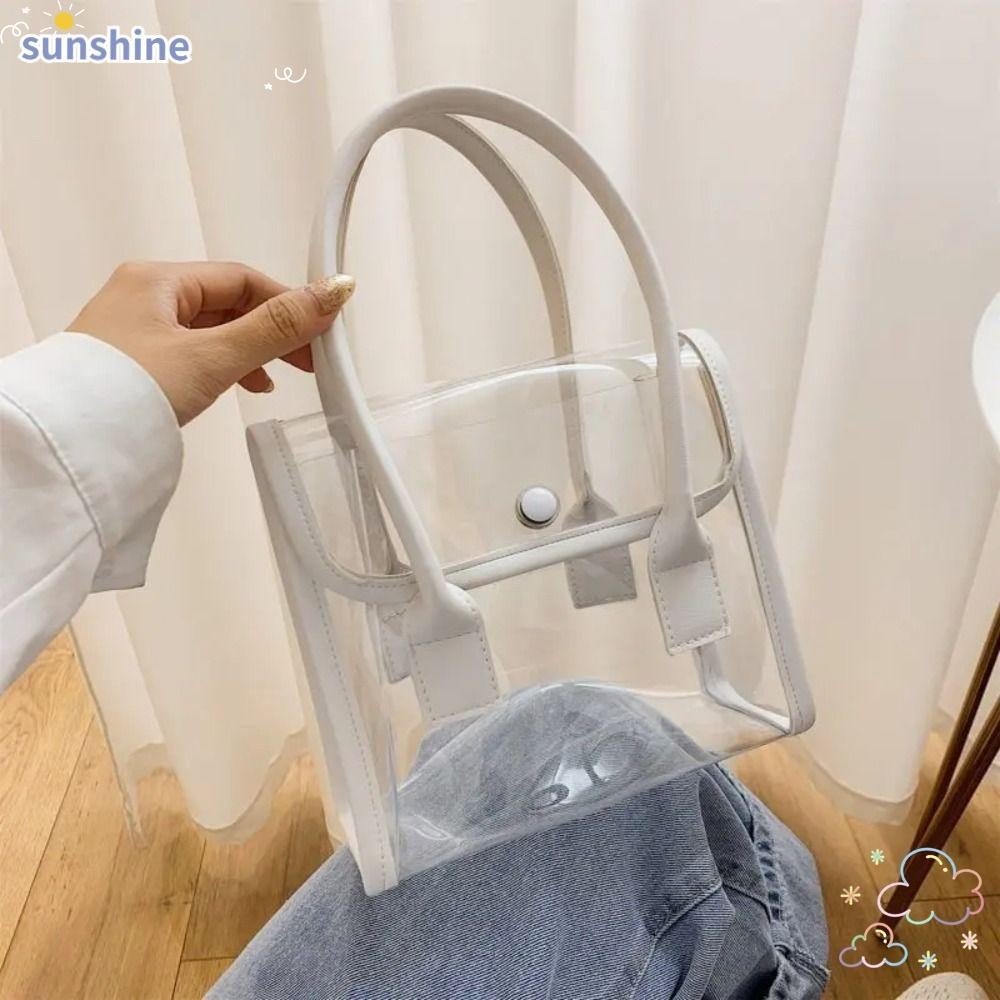 Ssunshine กระเป๋าเจลลี่ PVC แบบใส แบบพกพา เหมาะกับเดินชายหาด สําหรับนักเรียน