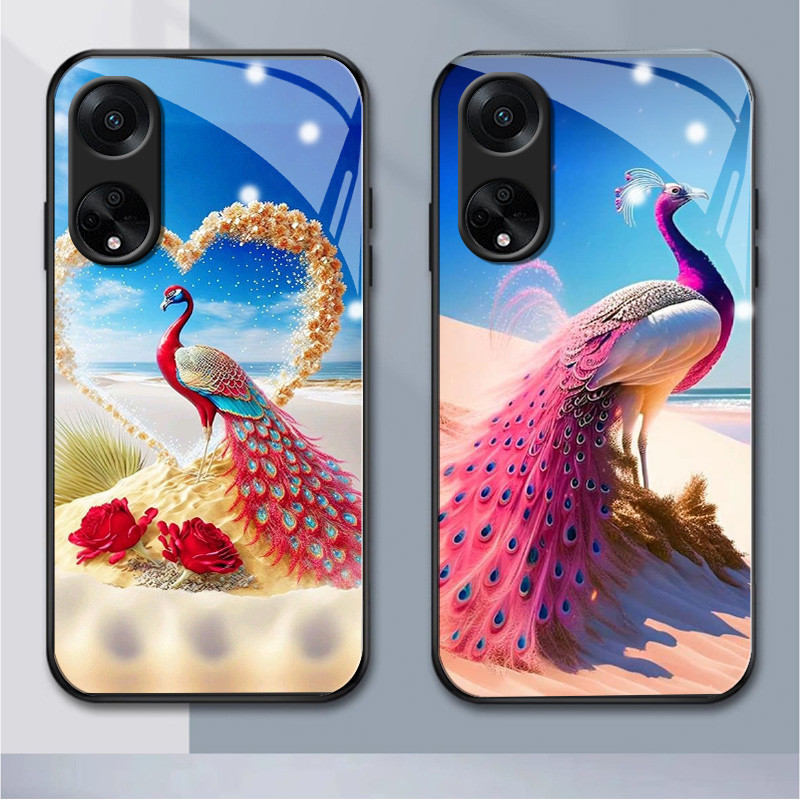 เคสโทรศัพท์มือถือแบบแก้ว ลายนกยูง สําหรับ oppo a98 a15 a35 a16 a17 a3 a31 a74 a77 a78 a91 a92 a9 a5 a79 a95 a96 a1 a38 a58 a7x a1pro a12s a9x a15s a16k a16e a33 (HB1-1293)