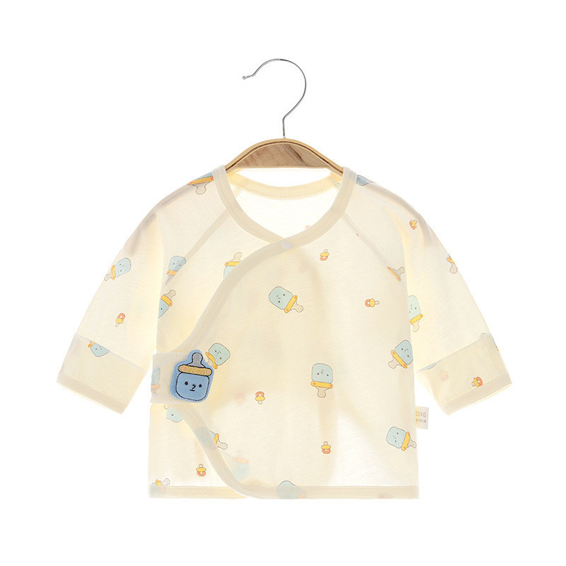 เสื้อท็อปแขนยาว ผ้าฝ้ายแท้ แบบผูกเชือก สําหรับเด็กทารกแรกเกิด อายุ 0-3 เดือน