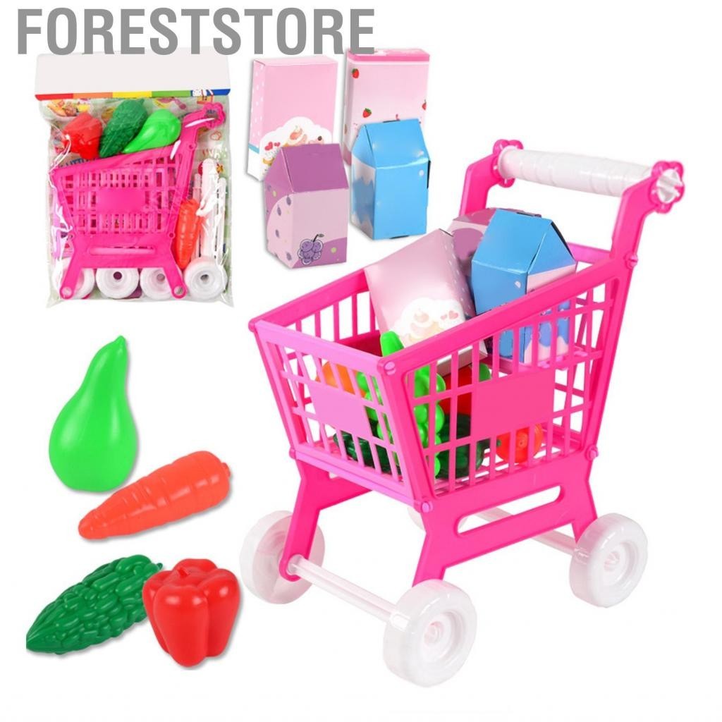 Foreststore Kids Shopping Cart Trolley Play Set  Children Lovely Plastic 21pcs for Role Playing