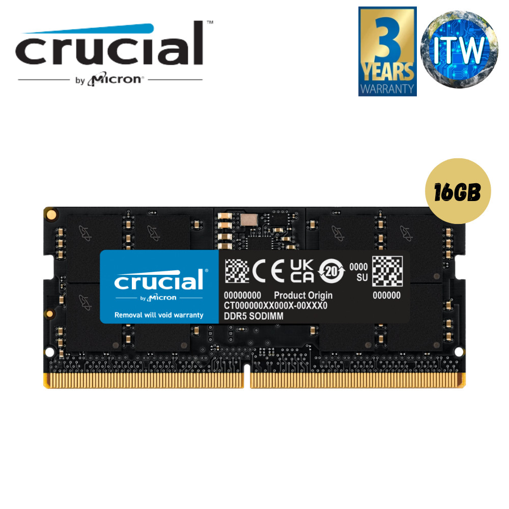 Crucial RAM 16GB DDR5 4800MHz SODIMM CL40 หน่วยความจําแล็ปท็อป CT16G48C40S5