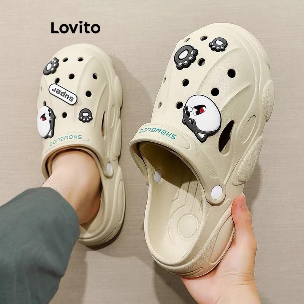 Lovito Crocs รองเท้าแตะลําลอง ส้นแบน ส้นหนา สําหรับผู้หญิง LFA25029