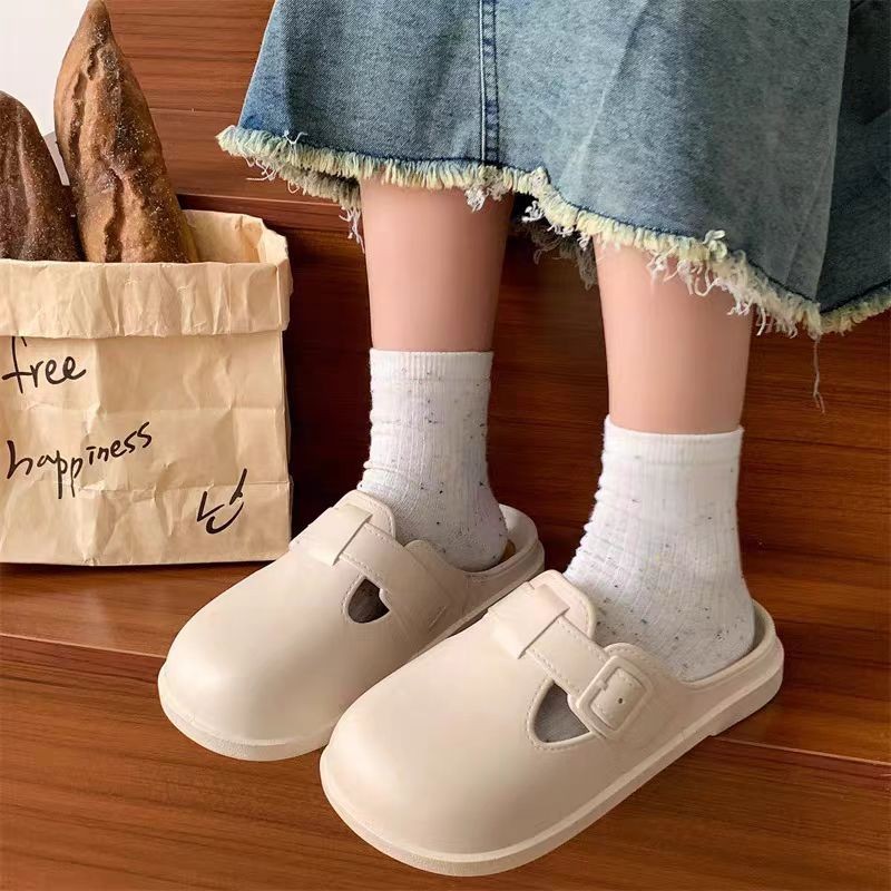 🍓EnJoy🍓 พร้อมส่ง (TO-1860) รองเท้าหัวโต สายคาดพื้นเรียบ มี3สีเรียบๆ