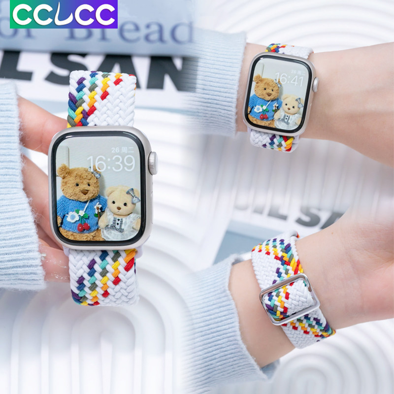 Cclcc สายนาฬิกาข้อมือไนล่อนถัก ยืดหยุ่น ปรับได้ สีแคนดี้ สําหรับ Apple Smart Watch 49 มม. 45 มม. 41 มม. 44 มม. 40 มม. 42 มม. 38 มม. iWatch Ultra SE 2 Series 9 8 7 6 5 4 3 2 1
