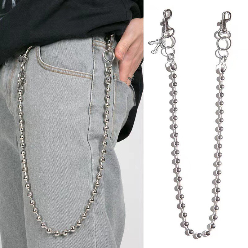 Yx Hip Hop รอบลูกปัดโซ่กางเกง Unisex ยืดแขวนกางเกงโซ่ Punk สไตล์