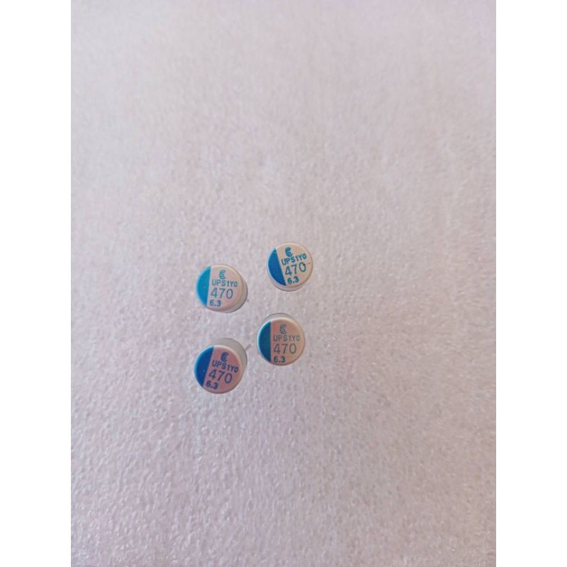 คาปาซิเตอร์ 470UF 6.3V  C470UF 6.3V ตัวสีเงินแถบสีฟ้าขนาด 8x12mm.(12ชิน)ของใหม่แกะกล่องของแท้470UF 6