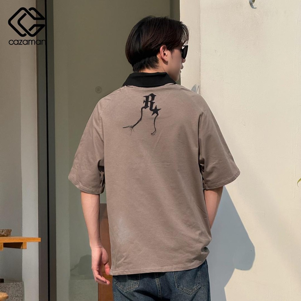 CAZAMAN เสื้อโอเวอร์ไซส์ เสื้อยืดคอกลม สีพื้น​ แขนสั้นสีขาว ทรงโอเวอร์ไซส์ 2174