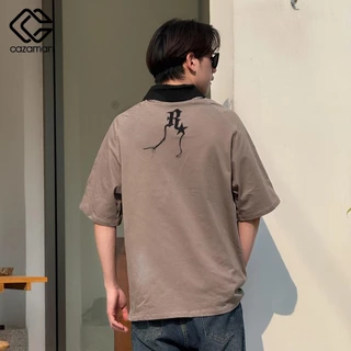 CAZAMAN เสื้อโอเวอร์ไซส์ เสื้อยืดคอกลม สีพื้น​ แขนสั้นสีขาว ทรงโอเวอร์ไซส์ 2174