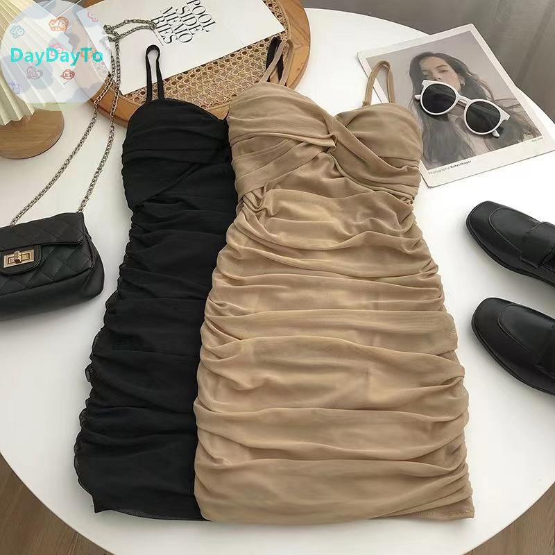 Daydayto ชุดเดรสผู้หญิงเซ็กซี่ Club Shirring Design Summer Leisure Lady Mini Straps Dress TH