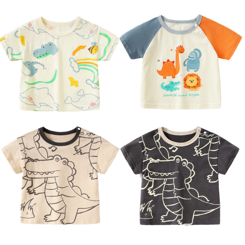 เสื้อแขนสั้นทารกเด็กชายผ้าฝ้ายการ์ตูนเสื้อยืดลําลอง