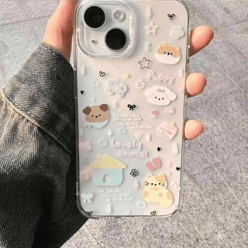 การ์ตูนน่ารักผีเสื้อสุนัขคู่สําหรับredmi 13 14C 12 13Cหมายเหตุ14 13 12 11 Pro Plus Turbo 12S 11 10S 9S Proสนุกคําสัตว์หรูหราใสกันกระแทกTPUนุ่ม