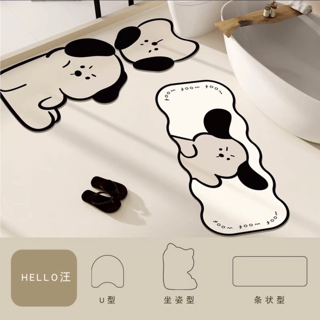 แผ่นดินดิอะตอมมิเนียมดูดซับนุ่มสำหรับห้องน้ำ แผ่นรองเท้าการ์ตูนกันลื่น ผ้าคลุมโถส้วม