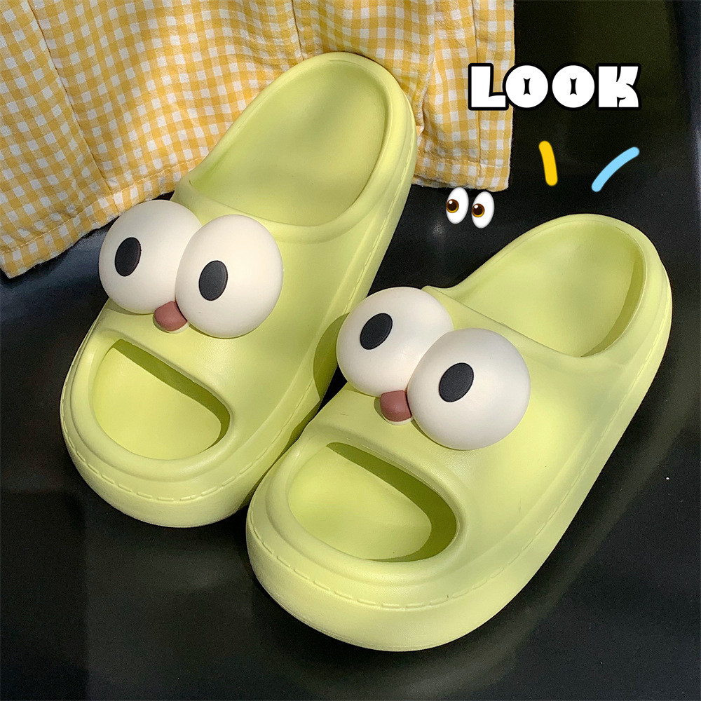 Influencer สนุกตาโตน่ารัก Stepping on Shit Feel Baotou รองเท้าแตะผู้หญิงฤดูร้อนหนา Soled รองเท้าแตะสวมใส่ด้านนอก Flip-Flops