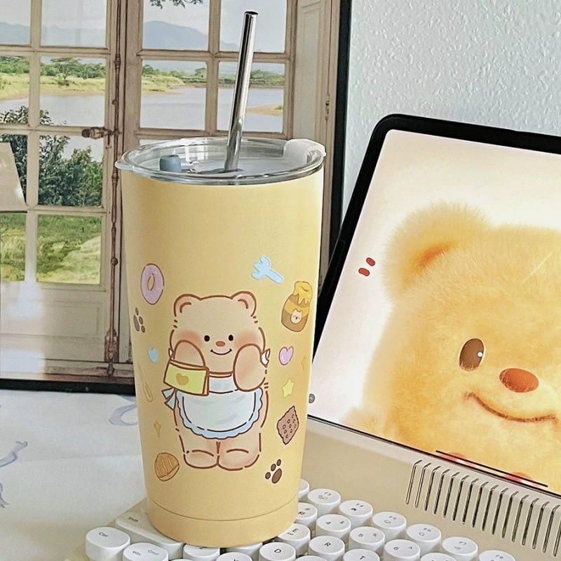 ซัวเซียว. แก้วแช่เย็น Butter Bear ของขวัญวันเกิด แก้วฟาง Butter Bear