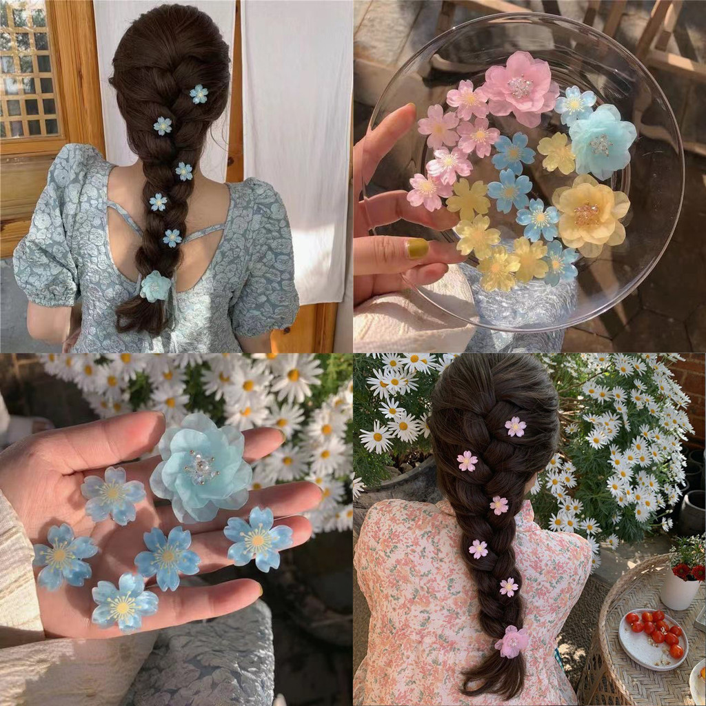 กิ๊บติดผมดอกซากุระหวานสําหรับผู้หญิงในฤดูร้อนน่ารักผมดอกเคมีเลียถักหน้าม้าคลิปด้านข้างเครื่องประดับผม