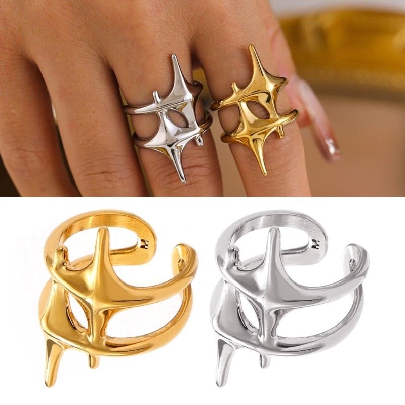 Coonn Gold Steel Plated Crosses Star Rings Chic Crosses Star Rings อุปกรณ์เสริมสําหรับกิจกรรมทางศาสน