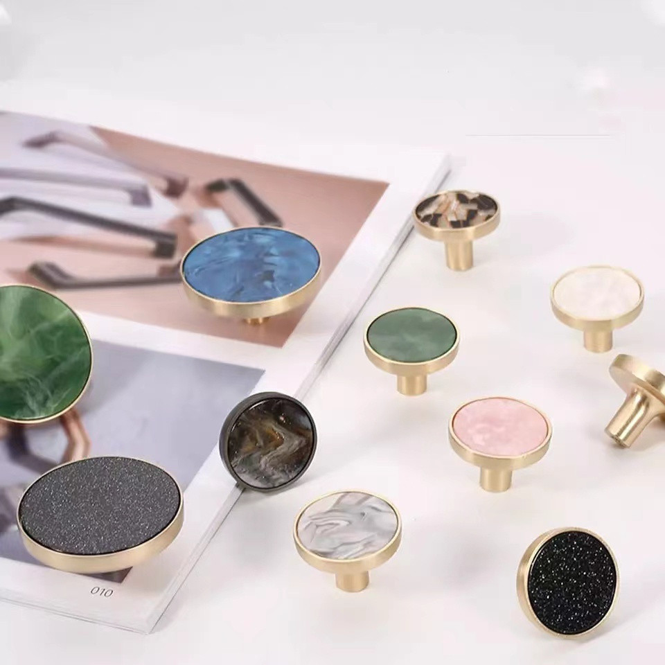 ที่จับทองเหลืองรูปเปลือกหอยสร้างสรรค์ ปุ่มกลมลายหินอ่อน ปุ่มลิ้นชักโต๊ะ/ปุ่มตู้ ที่จับตู้เฟอร์นิเจอร์
